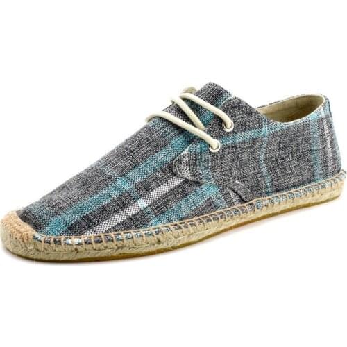 New Male Plaid Moccasin Breathable Lace Up Casual Canvas Hemp Insole Fisherman Light Shoes Men Espadrille Flats Shoes