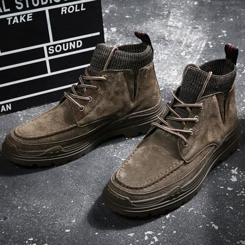 2020 spring and autumn new mens retro style boots autumn and winter new casual mens shoes warm trend British high help