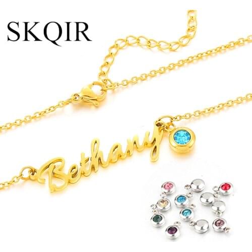 Charm Birthstone Name Necklace Personalized Custom Name Pendant Necklace Customized Letter Chain Women Nameplate Jewelry Gift
