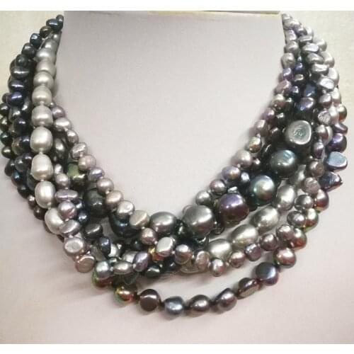 7 Rows 6mm 13mm gray black baroque pearl choker necklace Natural freshwater pearl Women Jewelry 35-42cm 14-17