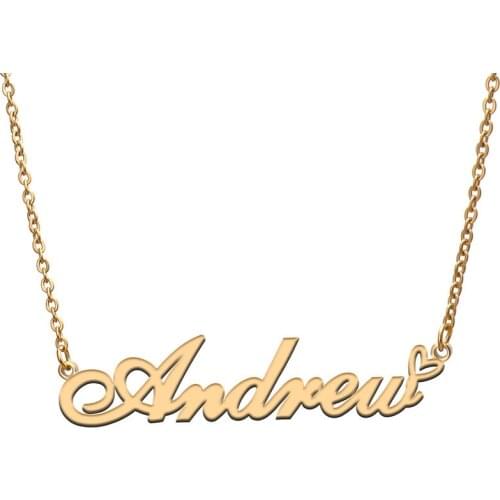 Love Heart Andrew Name Necklace for Women Stainless Steel Gold & Silver Nameplate Pendant Femme Mother Child Girls Gift