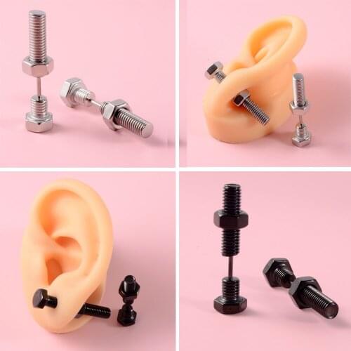 PAIR 16gX6mm Shaft Screw Nut Ear Piercing Helix Piercing Tragus Cartilage Earrings Fake Plug Expander Gauge Stretchers Jewelry