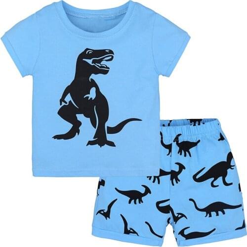 Fashion Boys Pajamas Suit Summer Children Dinosaur Baby Sleepwear Baby Boys Clothes 100% Cotton Tee shirt Short Pants Soft