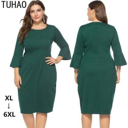 TUHAO 2020 Spring Fashion Women Dress Three Quarter Sleeve Knee-length Dress Female Elegant Plus Size 6XL 5XL 4XL Vestidos WM01