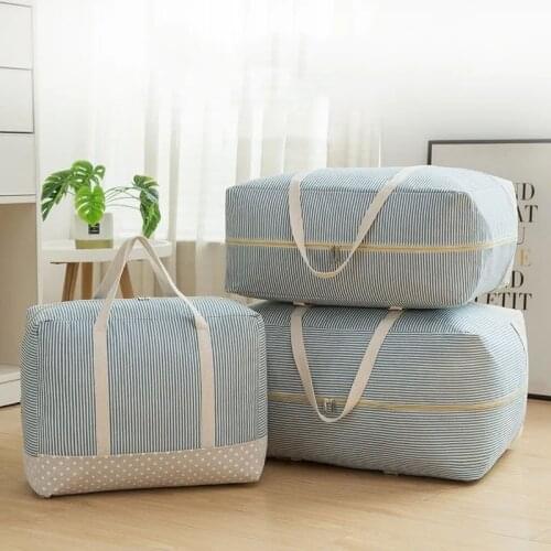 Portable Home Quilt Clothes Storage Bags Stripe Pattern Blanket Organizer Bag Thicken Durable Bedding Container High Capacity