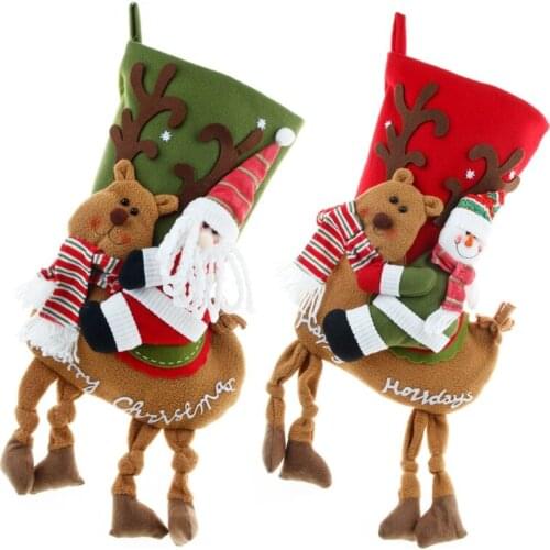 Santa/Snowman Riding an Elk Christmas Stockings Candy Bag Xmas Elf Santa Snowman Doll Element Stocking for Family Indoor