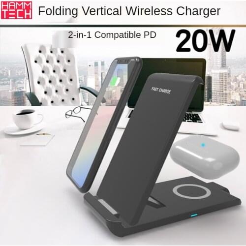 Folding Vertical 20W Qi Wireless Charger 2 In 1mobile Phone Bracket QC3.0 Fast Wireless Charger