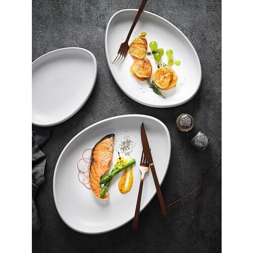 Modern Oval Ceramic Dinner Plate Household Simple Tableware Set Steak Barbecue Plate Table Decoration Kitchen Utensils Porcelain