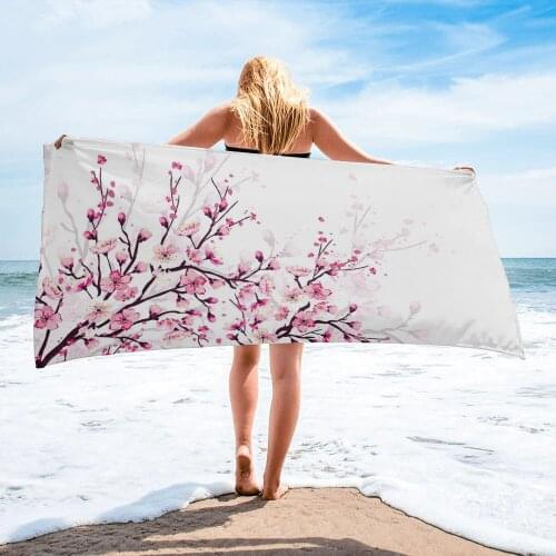 Cherry Blossom Plum Branch Pink White Bath Towel Microfiber Beach Towel Bathroom Camping Accessories Bath Towels for Adults