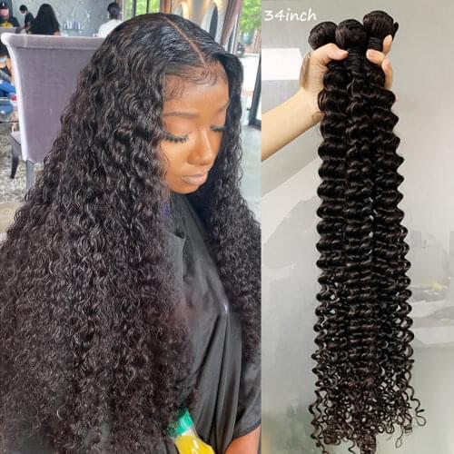 Curly Brazilian Hair Weave Human Hair Bundles Weave 3/4 Deep Wave Bundles 30 32 34 38 Inch Remy Hair Extensions Missblue Water