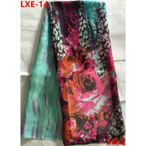 High quality popular 5yard african 100% silk chiffon lace fabric for lady dress stretch high-class printed silk fabric LXE-14