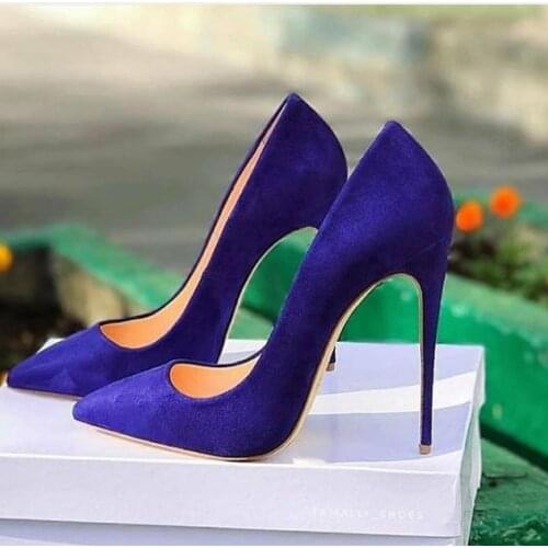 Royal blue Suede High Heel Shoes Poitned Toe Woman Pumps Sexy Shallow Stiletto Heels Size 35-42
