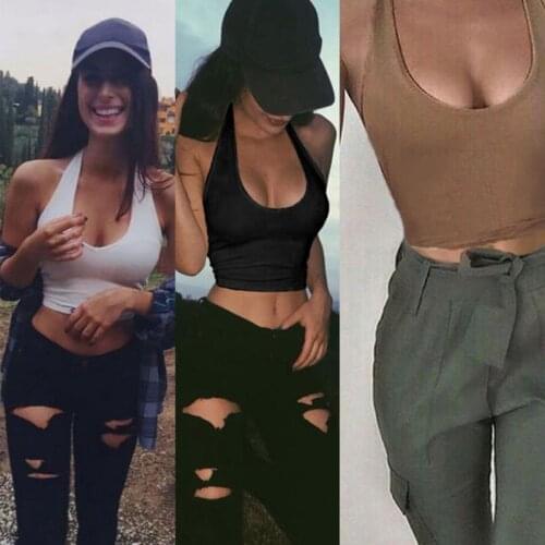 Women Halter Neck Sleeveless Crop Top Sexy Low Cut O Neck Solid Color Cami Tank Vest Backless Bodycon Basic Bralette New