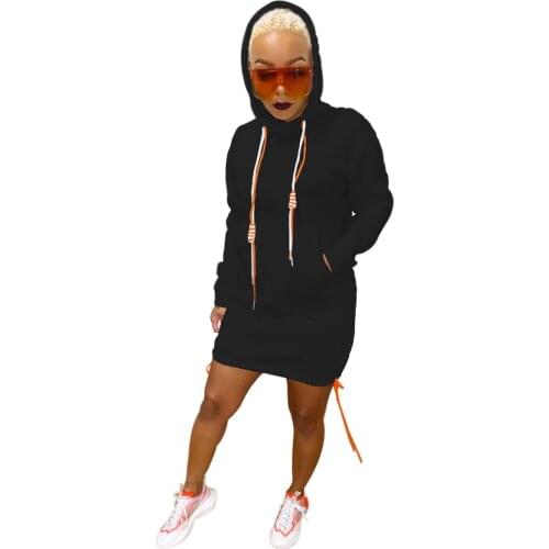 S-XXL Women Hoodie Dress Slim Fit Casual Pullover Hooded Dress