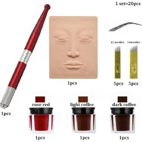1 Set Tattoo Manual Pen Ink Holder Practice Skin Blade Needles Tattoo Complete Makeup Eyebrow Lip Art Body Accessories Supplies