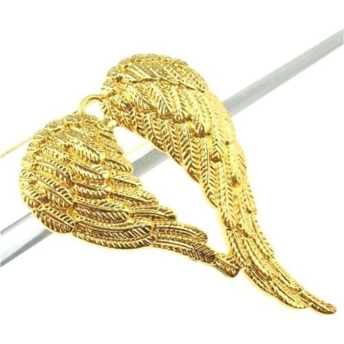 1pc Gold Zinc Alloy Charms Heart Feather Wings Charms Pendant For DIY Necklace Jewelry Making Finding 13323