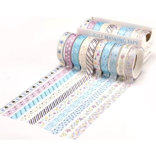 10pcs Gilt Washi Tape Set Kawaii Cartoon Masking Tapes DIY Scrapbooking Diary Notebook Decoration Korean Stationery