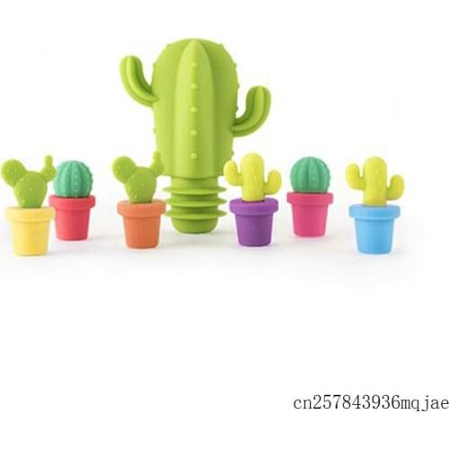 120Sets Silicone Cactus Wine Stopper Wine Bottle Cork Plug Party Wine Glass Marker Drinking Buddy Cactus Drink Charms