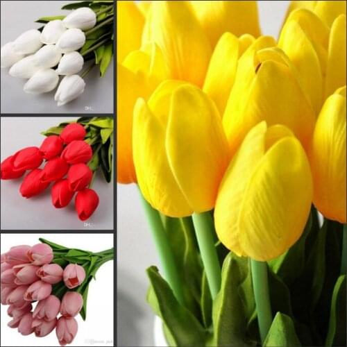 50 pcs/lot Tulip Artificial Flower PU Artificial bouquet Real touch flowers For Home Wedding decoratiom Supplies