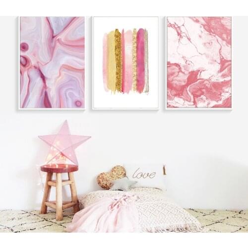 Watercolour Bloom Pink Chic Posters Wall Art Abstract Glitter Canvas Painting Modern Pictures Wall Decor for Living Room