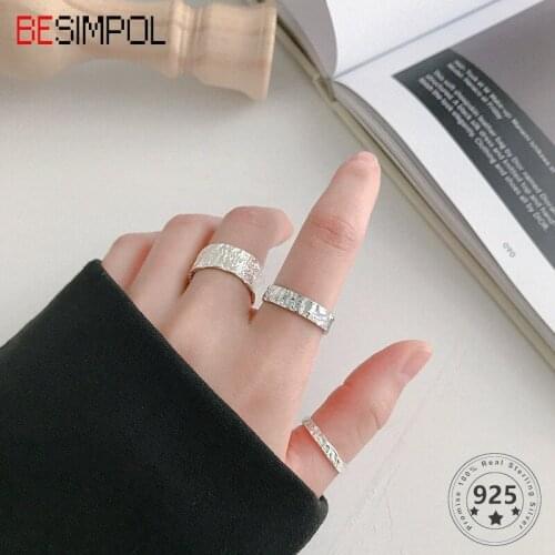 Besimpol Real 925 Sterling Silver Uneven Ring Vintage Minimalist Irregular Open Rings For Women Fashion Simple Fine Jewelry Gift