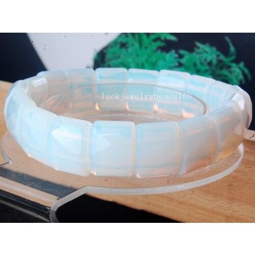 Free Shipping Fashion Jewelry 11x14mm Oplite Opal Half Moon Women Men Beads Elastic Bracelet 7" FG7591