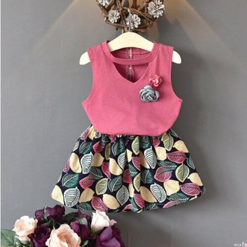 Kids Girls Floral Print Clothing Sets Leaf Pattern Princess Skirts Sets Children Summer Outwear White Pink Cute Tops Sets CS115