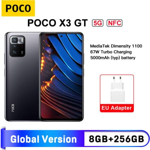 New Arrival POCO X3 GT 5G 8GB 256GB NFC Global Version MTK 1100 67W 6.6'' 120Hz 5000mAh 64MP Triple Camera Smartphone