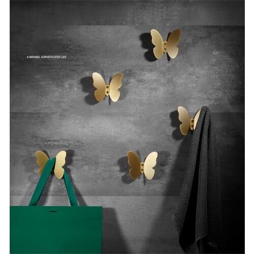 Solid Brass Butterfly Bathroom Hooks for towels Wall Mounted Racks Hangers Gold Hooks for Hanging Clothes Bags Hallway Hook