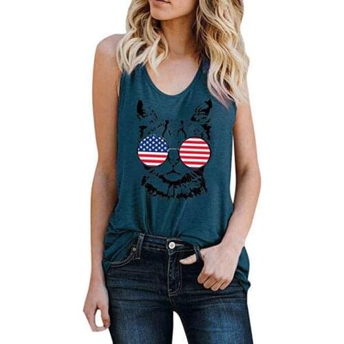 Summer Womens O Neck 2 Cat Printed Sleeveless T-Shirt Tunic Female Tanks Tees Short Sleeve Casual Cotton Girls Tank Tops