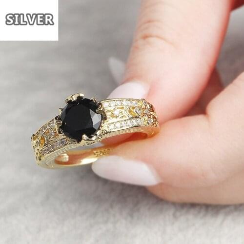 Hot Selling Black Onyx 18K Gold Zirconium Blue Stone Gold Color Rings For Women Man Party Wedding Ring Hang Jewelry Size 5-12