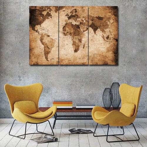 3 piece hot selling Painting Posters and Prints Retro World Map Wall Art Picture Modular on Canvas art Cuadros For Living Room
