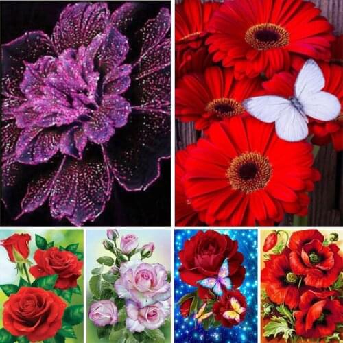 5D DIY Diamond Painting Flower Cross Stitch Kit Full Diamond Embroidery Mosaic Gift Rhinestone Art Picture Home Decoration Gift