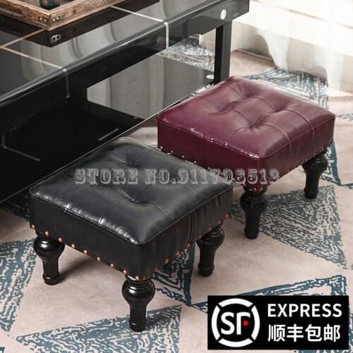 Nordic leather art shoe changing stool home entrance low stool living room coffee table stool American cloakroom footrest square