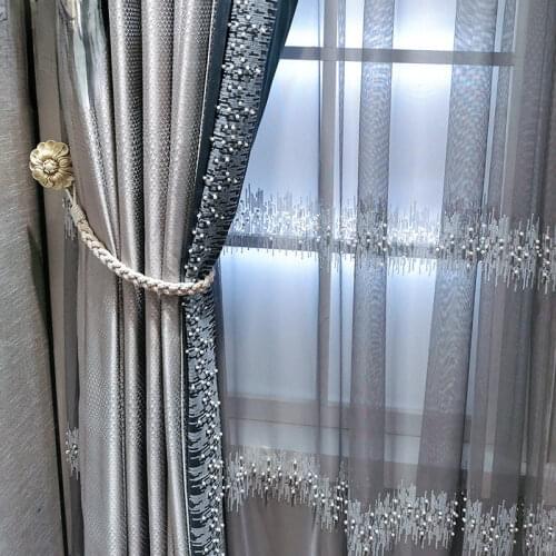 2021 New Light Luxury Small French Silver Color Blue Curtain High-End Model Room Luxury Curtain