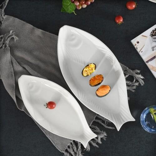 Solid white fish style food plates dishes whale dinner plates for kitchen irregular animal decor kitchen accessories
