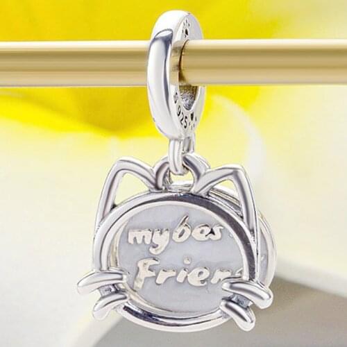 Original White Enamel My Pet Cat With My Beat Friend Pendant Beads Fit 925 Sterling Silver Charm Europe Bracelet DIY Jewelry