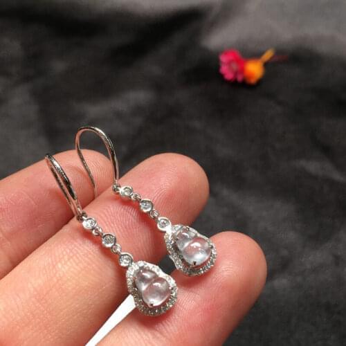 Original new diamond-studded natural ice seed chalcedony gourd egg round earrings elegant charm creative retro silver jewelry