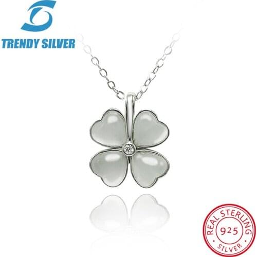 925 sterling silver necklace jewelry jewellery pendant for women Clover of Four Leaves opal rose gold