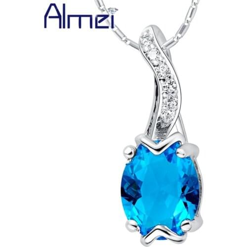 Almei Hot Necklaces With Blue Purple Red Stones Western Pendant Chain Necklace Accessories For Women Ladies 2017 Jewelry N767