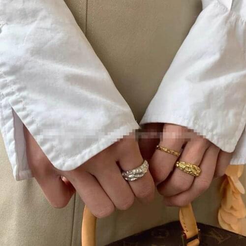 Retro INS Tagram Ring Niche Tin Foil Texture Open Ring Dark Wind Simple Web Celebrity Open Adjustable Fashion Party Jewelry