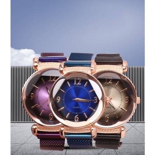 Luxury fashion ladies gradient color trendy watches ladies fashion casual wild all-match magnet buckle mesh strap quartz watch