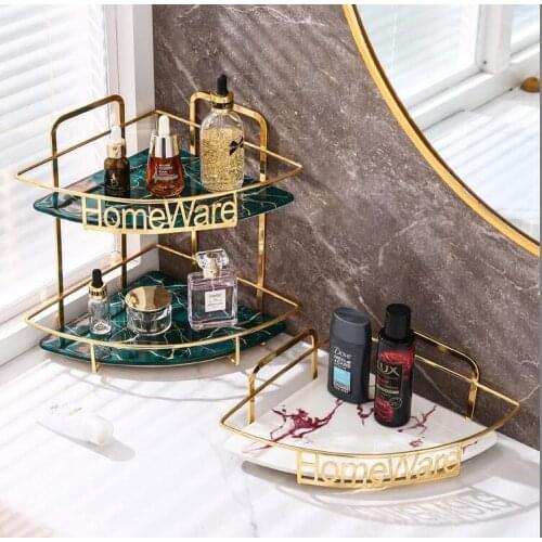Modern Metal Frame Ceramic Surface Triangle Storage Rack Bathroom Dressing Table Cosmetics Toiletries Rack Decoration Crafts