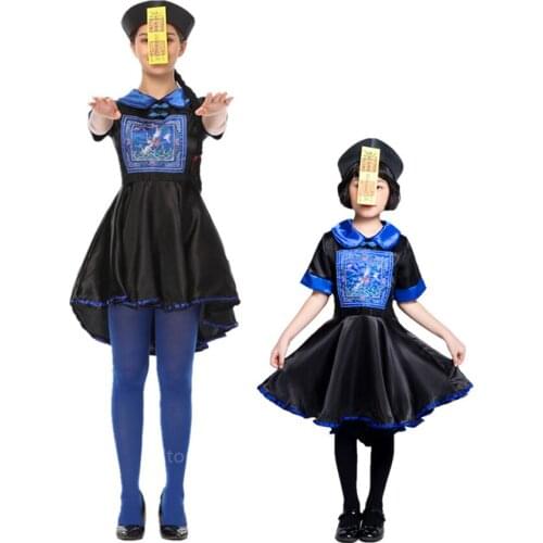 Chinese Ghost Vampire Scary Cosplay Traditional Costume Qing Dynasty Halloween Dress Women Girl Zombie Kid Carnival Party Fancy