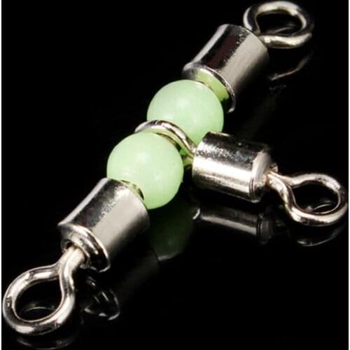 10Pcs Stainless Steel T-shape Triple Rolling Swivels With Glow Beads Connector Fishing Rigs Connector Fishing Tackle Accessory
