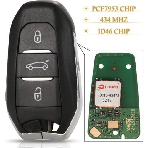 Kutery 3 Buttons Smart Remote Car Key Fob 434Mhz Id46 Hitag2 Pcf7953 For Citroen C4 C4L DS4 DS5 With Hu83 Blade