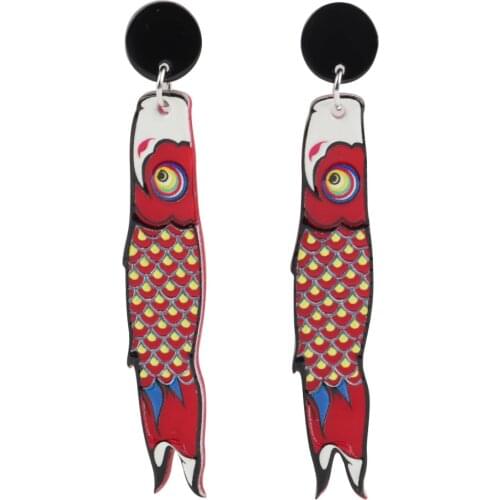 Funny Cute Traditional Koi Rich Fish Printing Acrylic Dangle Earrings For Women Girl Colorful Luck Drop Earrings Pendant Jewelry