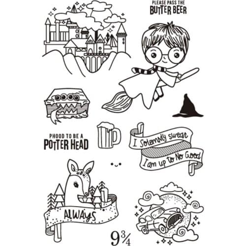 Castle Riding Broom Boy Silicone Clear Seal Stamp DIY Scrapbooking Emboss Album