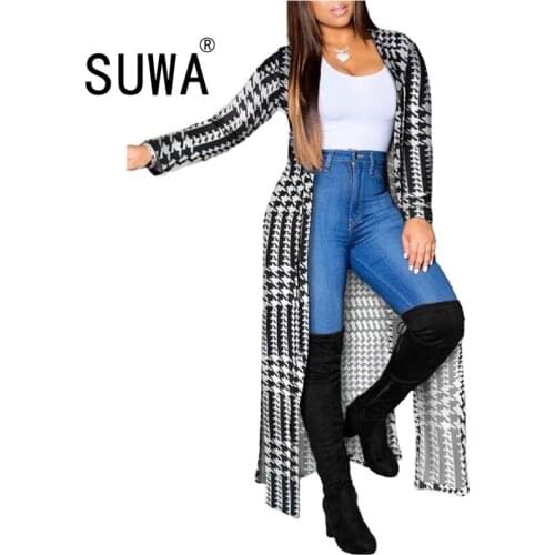 2020 Autumn Winter Overcoat Women Elegant O Collar Warm Long Cardigan Tops Vintage Pattern Print Oversized Coats and Jackets