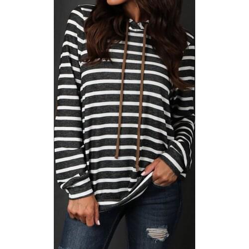 Zuolunouba Autum winter ladies fashion striped loose pullover long-sleeved Hoodie elbow patch S-5XL thin coat women